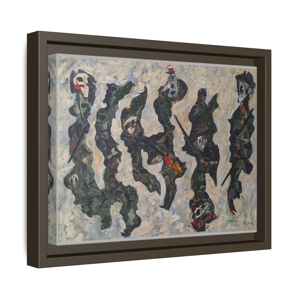 Abstract Military Figurative Matte Canvas Framed Wall Art — Multi‑Color