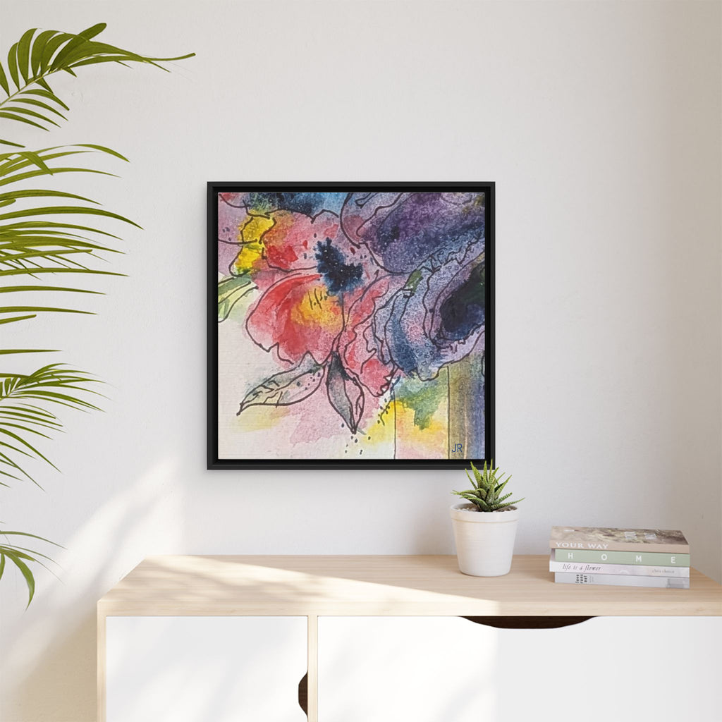 Framed Red Purple Floral Watercolor Canvas Print — Colorful Abstract Poppies