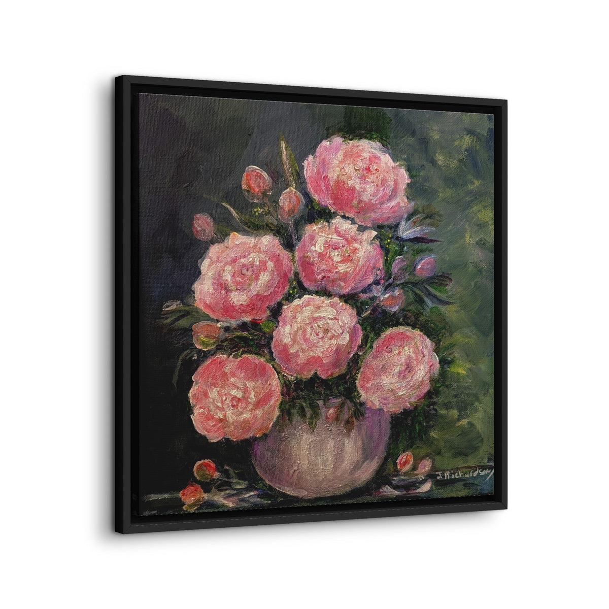 Copy of Framed Floral Canvas Wall Art — Pink Peonies in Vase