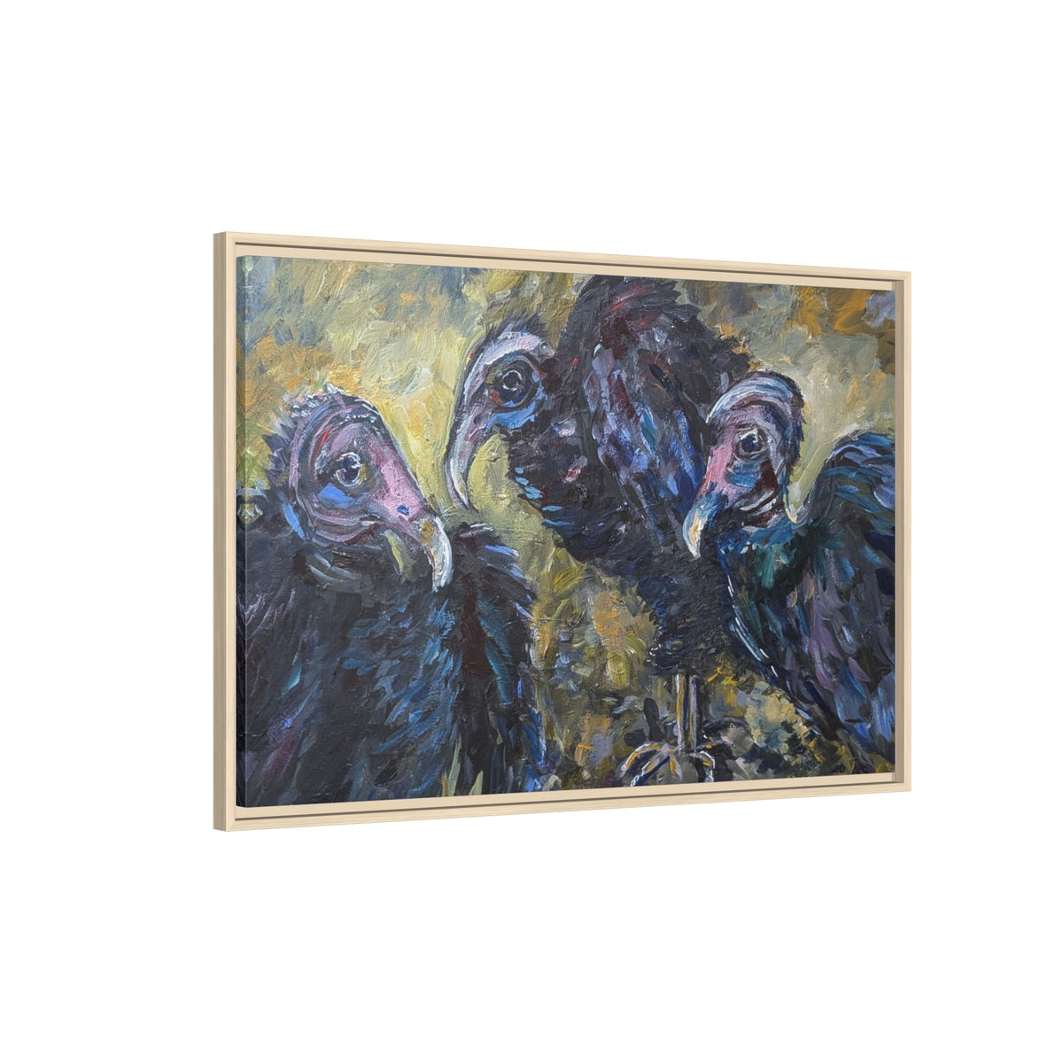 3 Vultures Painting  Framed Matte Canvas