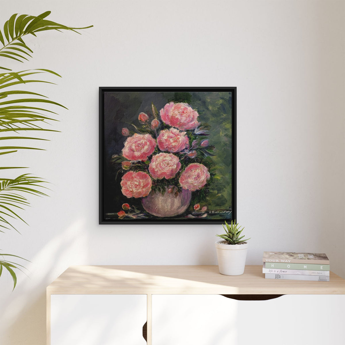 Copy of Framed Floral Canvas Wall Art — Pink Peonies in Vase