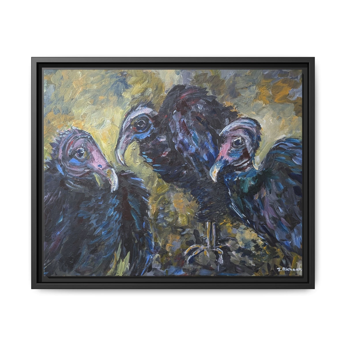 3 Vultures Painting  Framed Matte Canvas