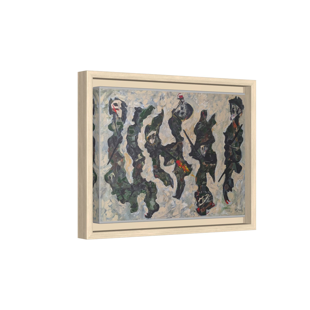Abstract Military Figurative Matte Canvas Framed Wall Art — Multi‑Color