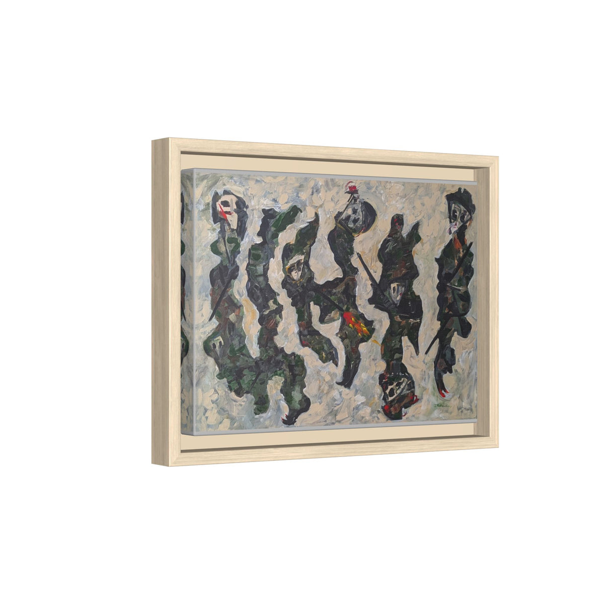 Abstract Military Figurative Matte Canvas Framed Wall Art — Multi‑Color