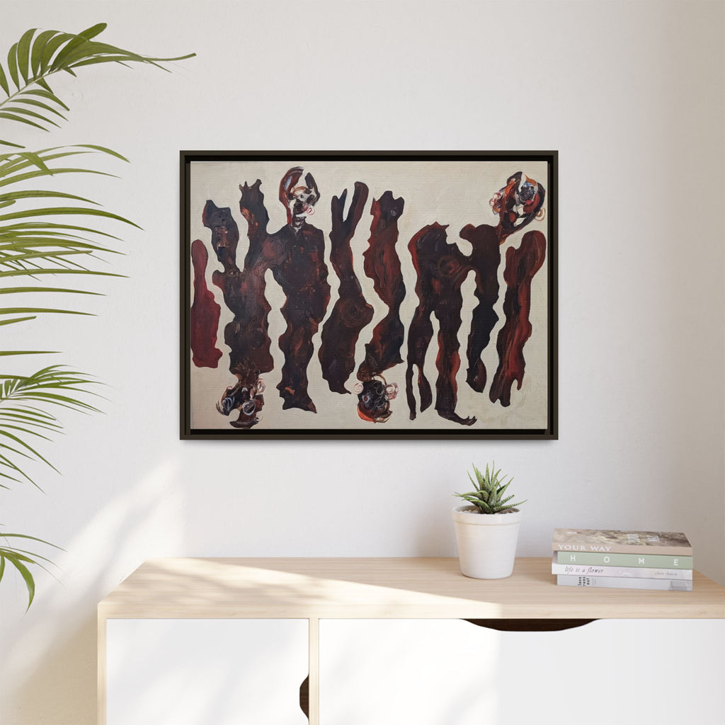 Abstract Figure Matte Canvas Framed Art — Dark Red Organic Shapes
