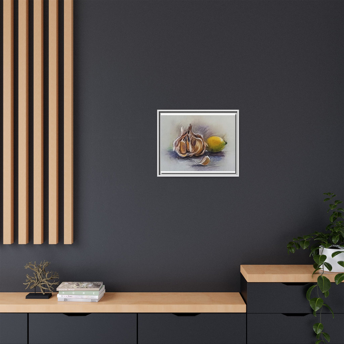 Garlic and Lemon Still Life Matte Canvas (Framed)