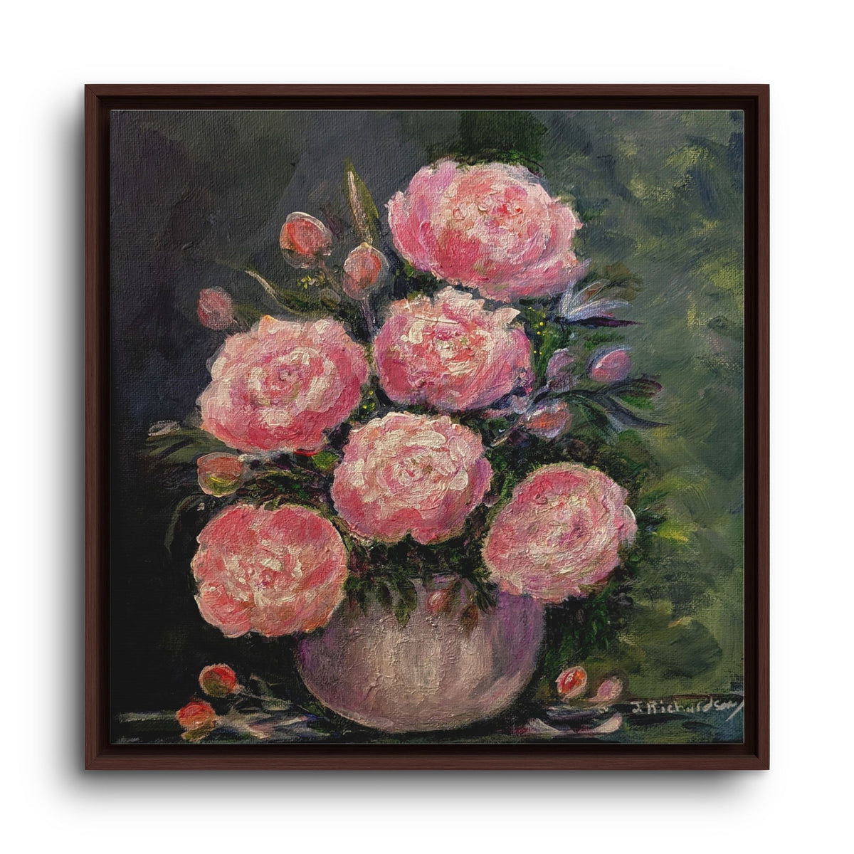 Copy of Framed Floral Canvas Wall Art — Pink Peonies in Vase
