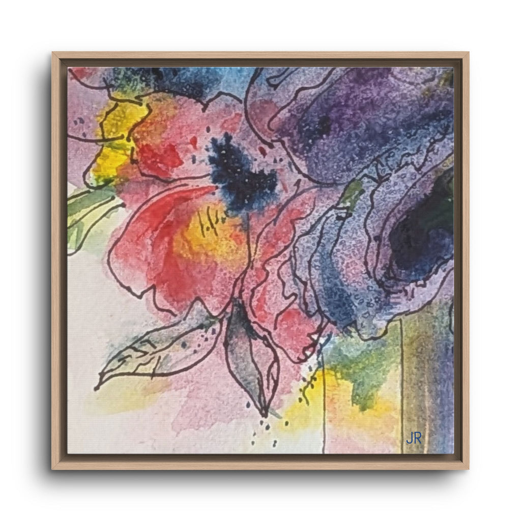 Framed Red Purple Floral Watercolor Canvas Print — Colorful Abstract Poppies