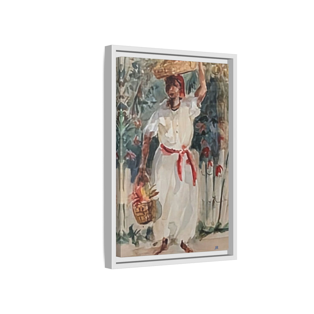 Tropical Market Woman Framed Watercolor Wall Art