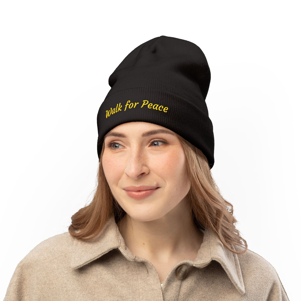 Embroidered Knit Beanie – Monks' "Walk for Peace'