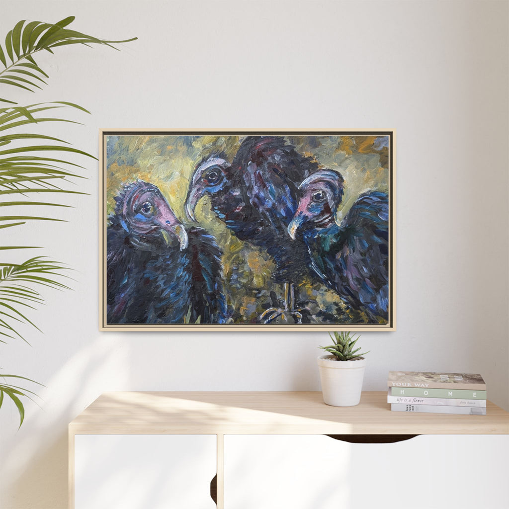3 Vultures Painting  Framed Matte Canvas