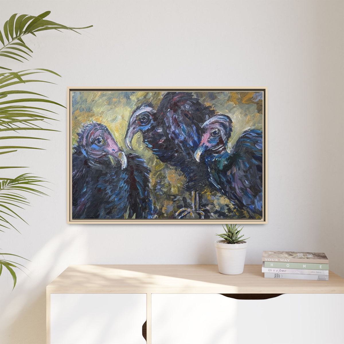 3 Vultures Painting  Framed Matte Canvas