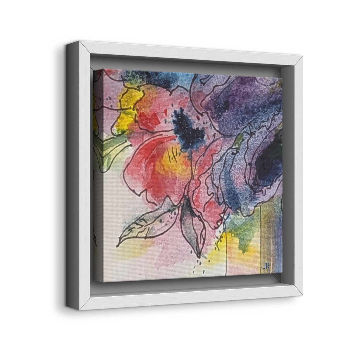 Framed Red Purple Floral Watercolor Canvas Print — Colorful Abstract Poppies