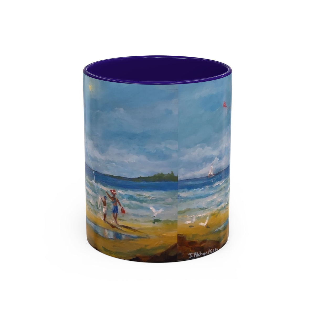 Beach & kite scene, Coffee Accent Mug - Personalize it! Colorful Ceramic Mug (11oz, 15oz)