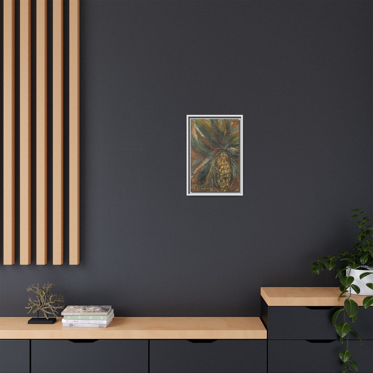 Forgotten Corn Husk Framed Canvas — Tropical Pineapple Matte Wall Art
