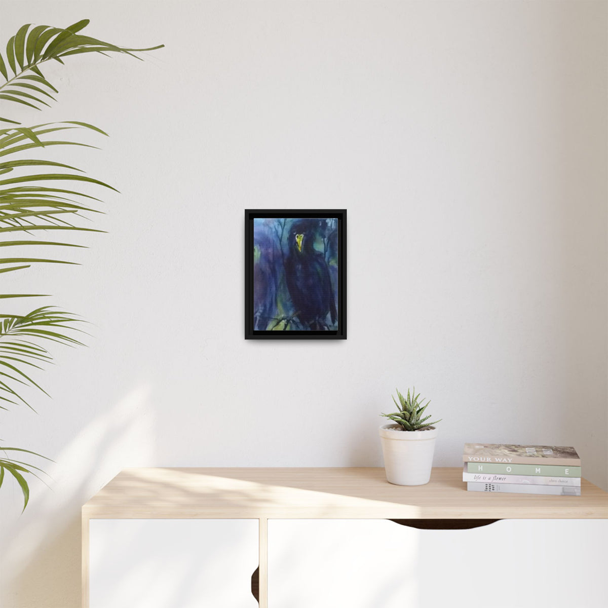 Framed Matte Canvas Print — Moody Black Raven Artwork