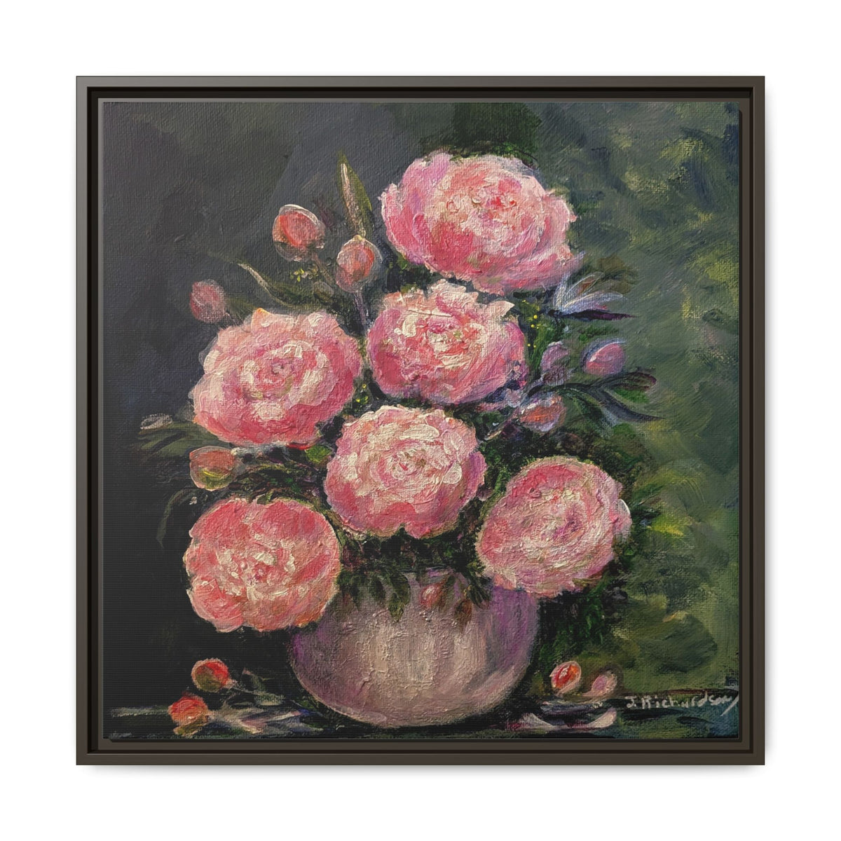Pink Peony Bouquet Canvas Framed Wall Art | Matte Canvas, Framed