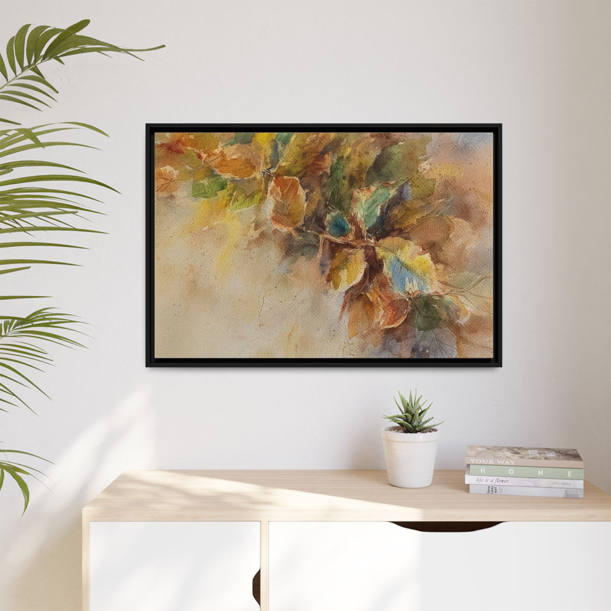 Framed  Autumn Leaves Matte Canvas Watercolor
