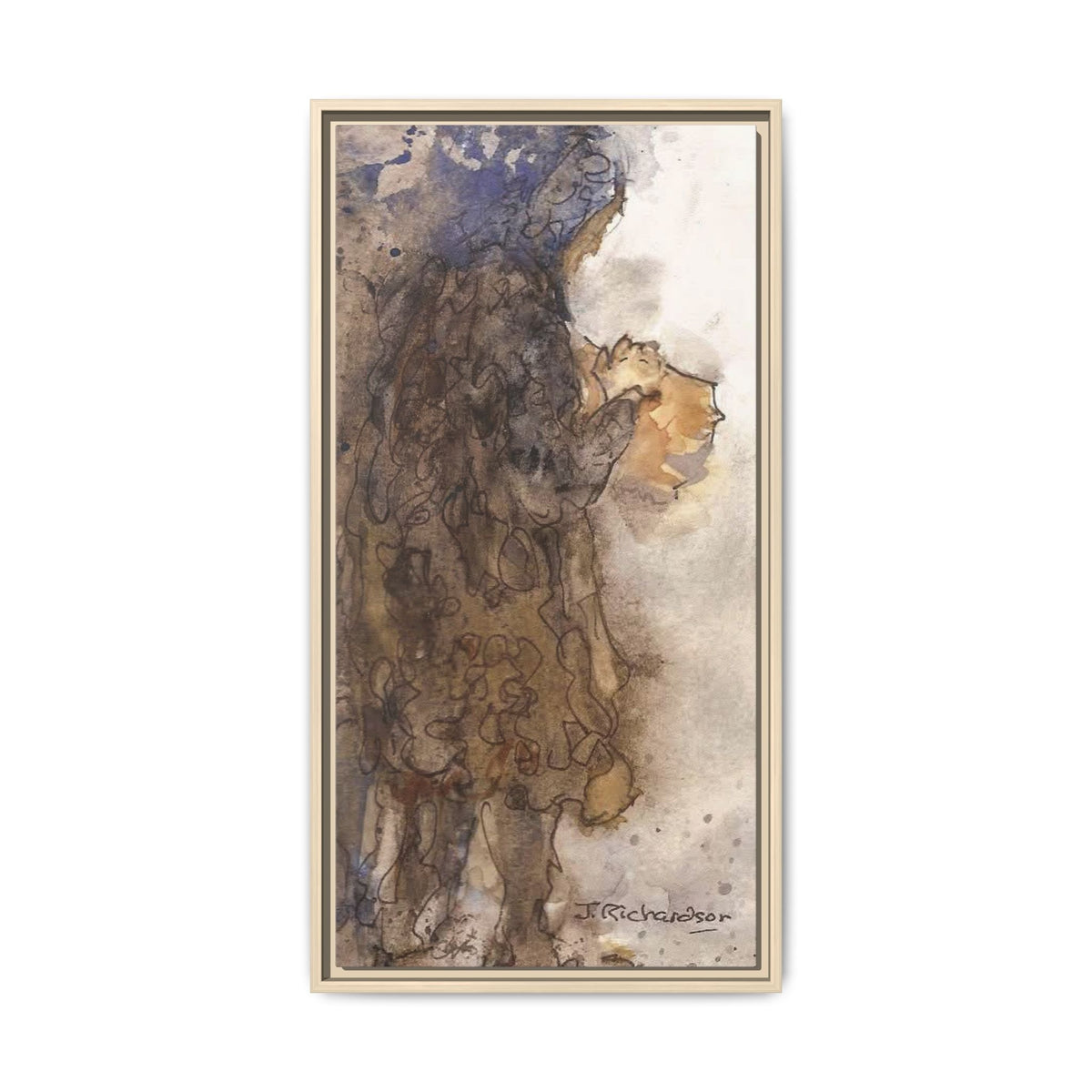 Framed Matte Canvas — "Left Behind Homeless Woman" Watercolor Abstract (Earth Tones)