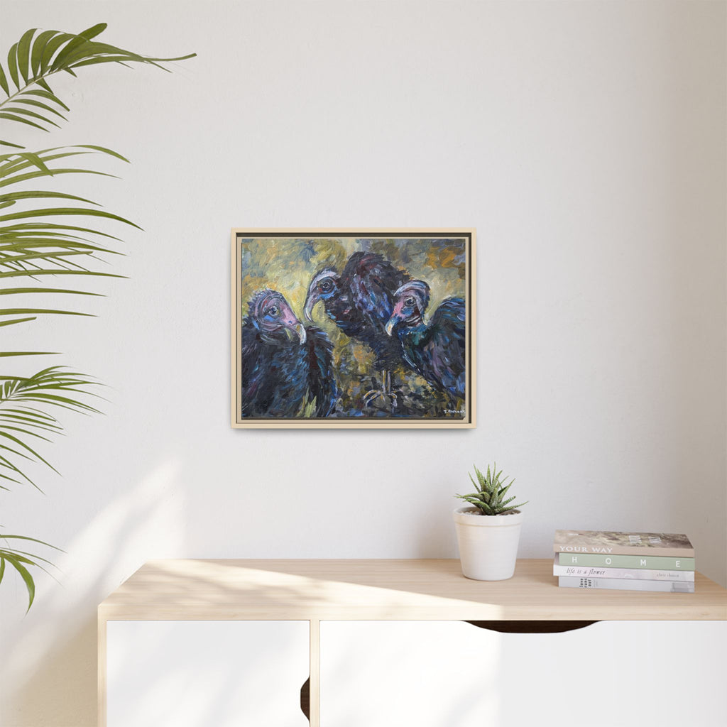 3 Vultures Painting  Framed Matte Canvas