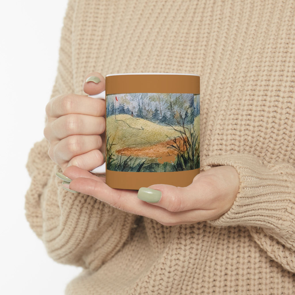 Golfer Ceramic Mug — Serene Countryside Coffee Cup (11oz, 15oz)