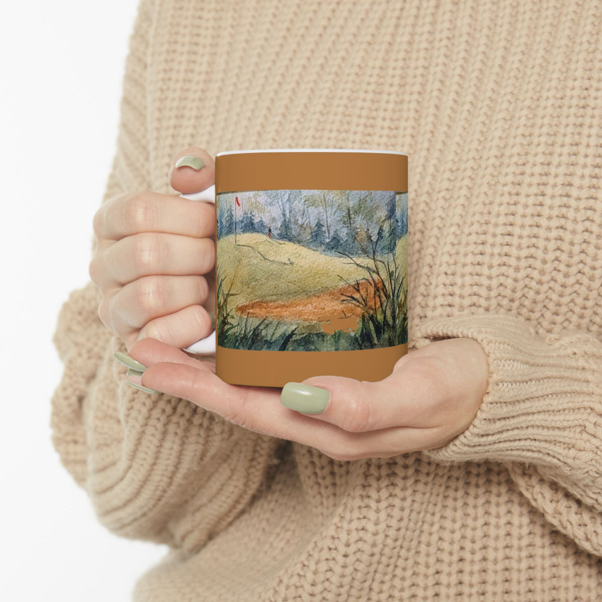 Golfer Ceramic Mug — Serene Countryside Coffee Cup (11oz, 15oz)