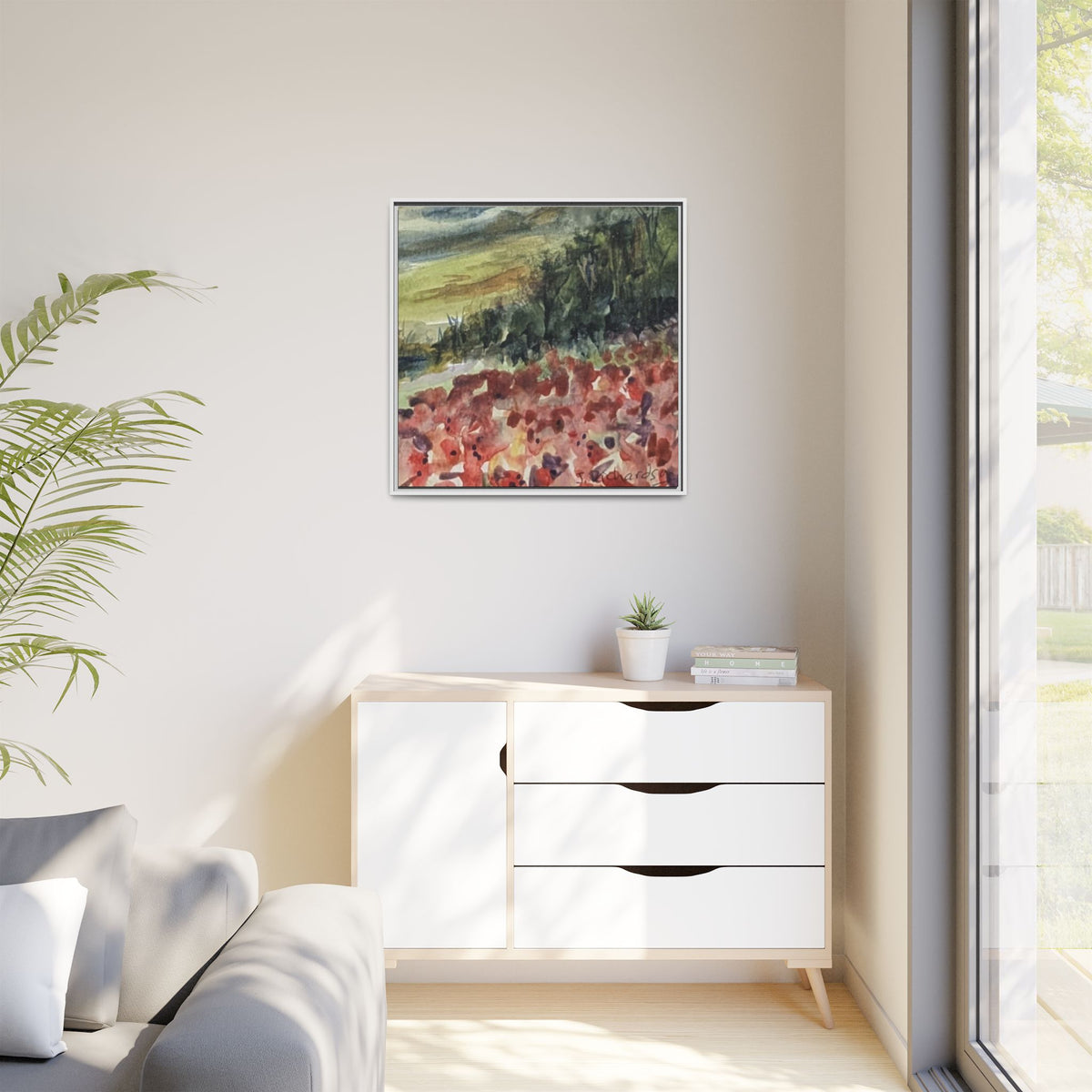 Framed Poppies landscape Matte Canvas,   Multi-color frames)