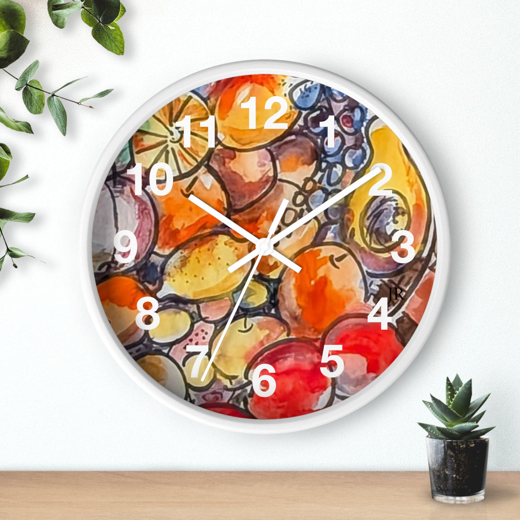 Fruit Watercolor Wall Clock  Bright Kitchen Decorative Clock