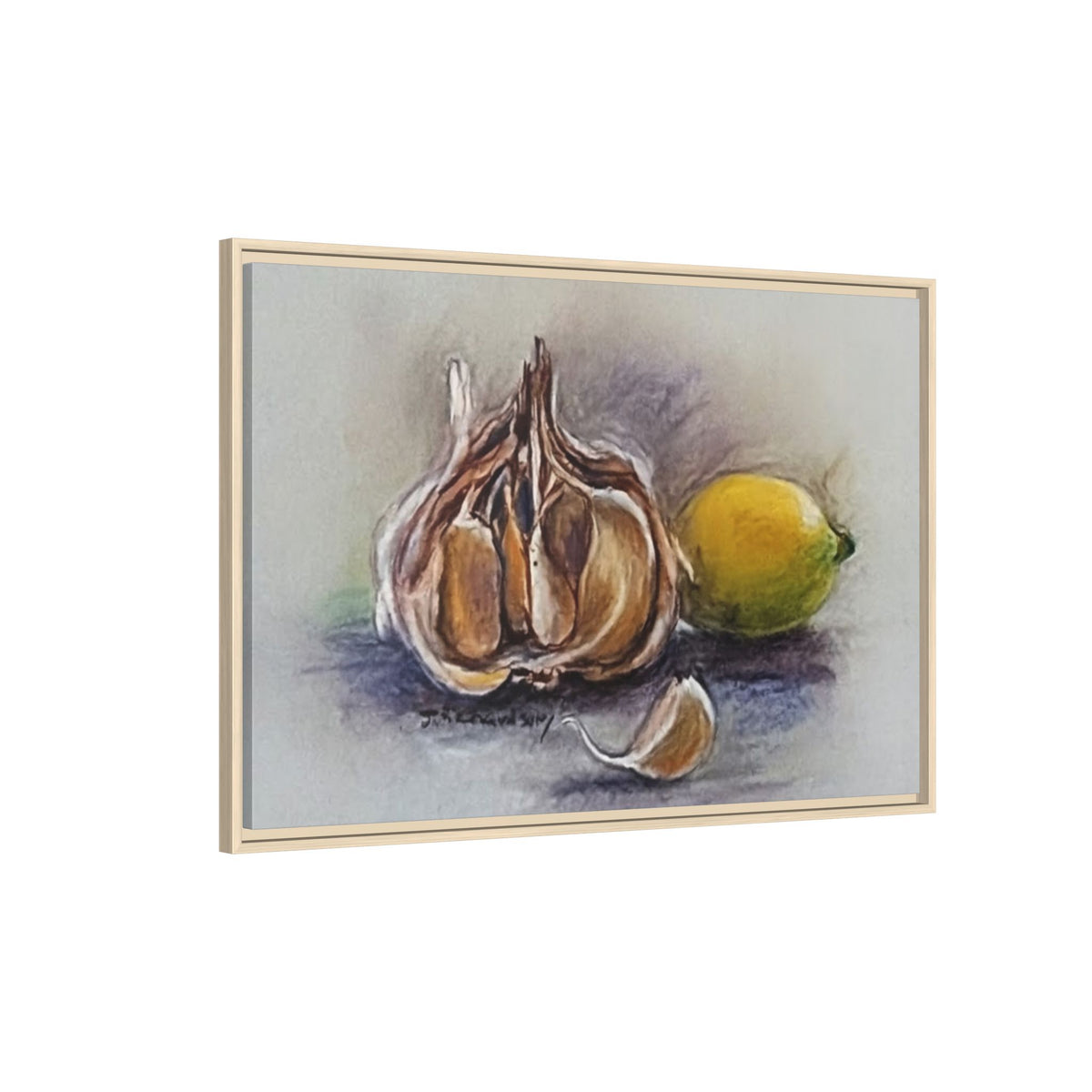 Garlic and Lemon Still Life Matte Canvas (Framed)