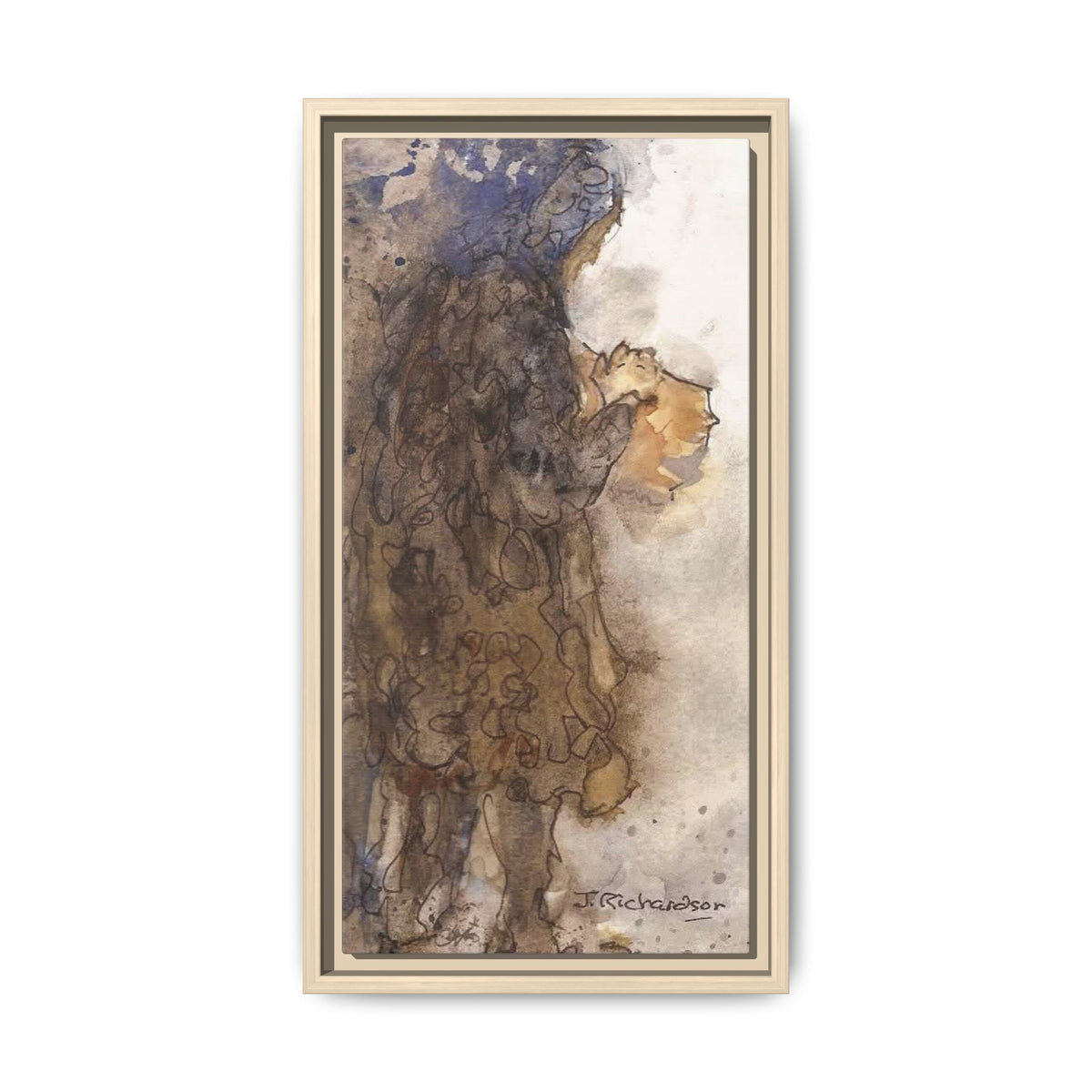 Framed Matte Canvas — "Left Behind Homeless Woman" Watercolor Abstract (Earth Tones)
