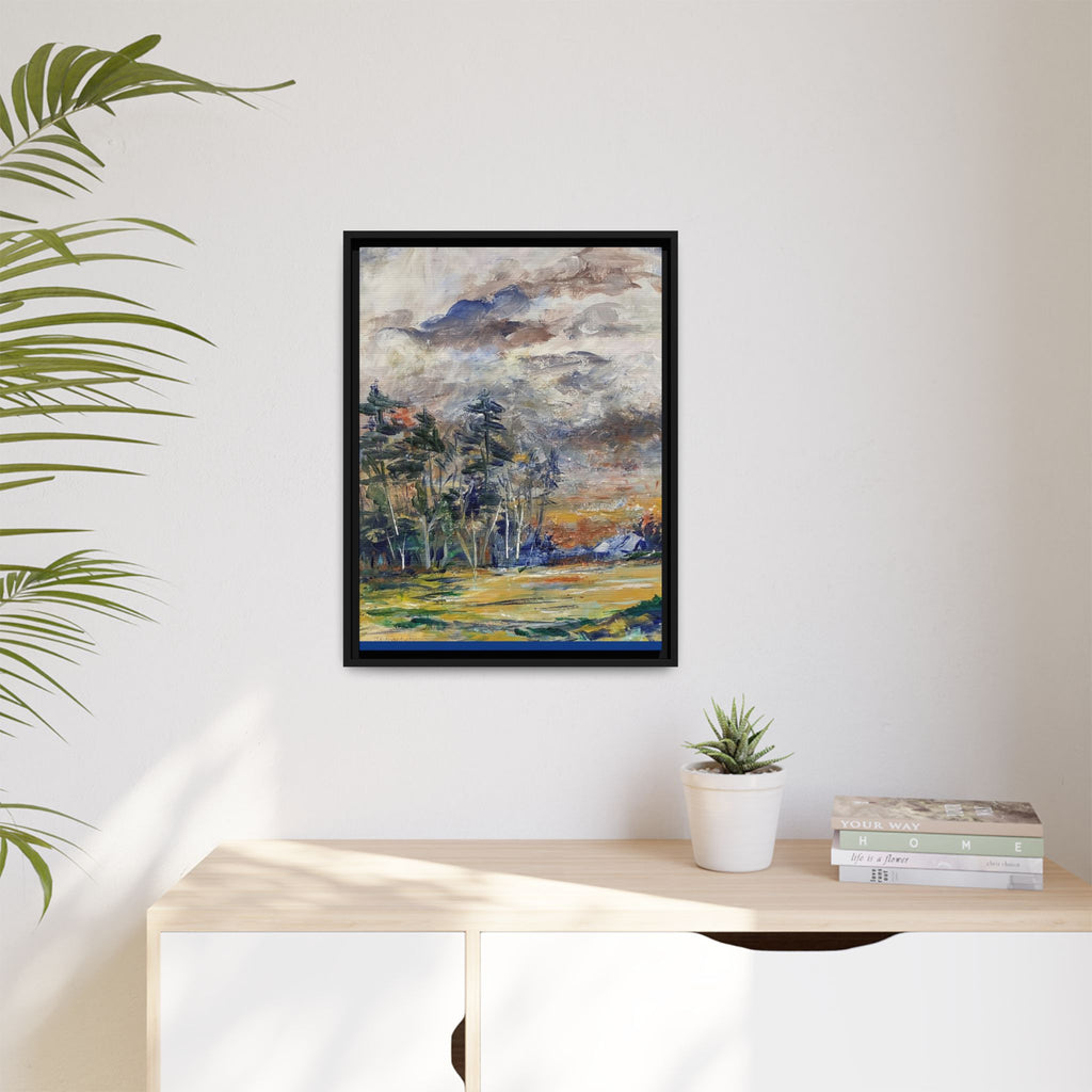 Framed Matte Canvas Landscape Print — Abstract Forest Meadow Wall Art