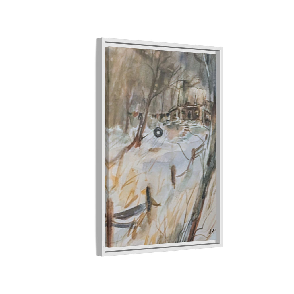 Winter Cabin Landscape Framed Canvas Print