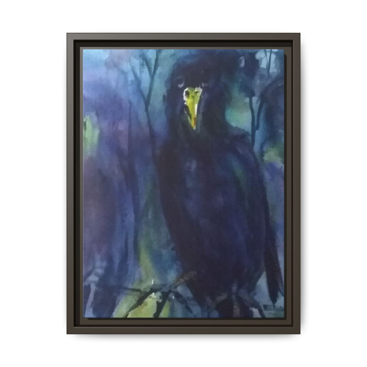 Framed Matte Canvas Print — Moody Black Raven Artwork