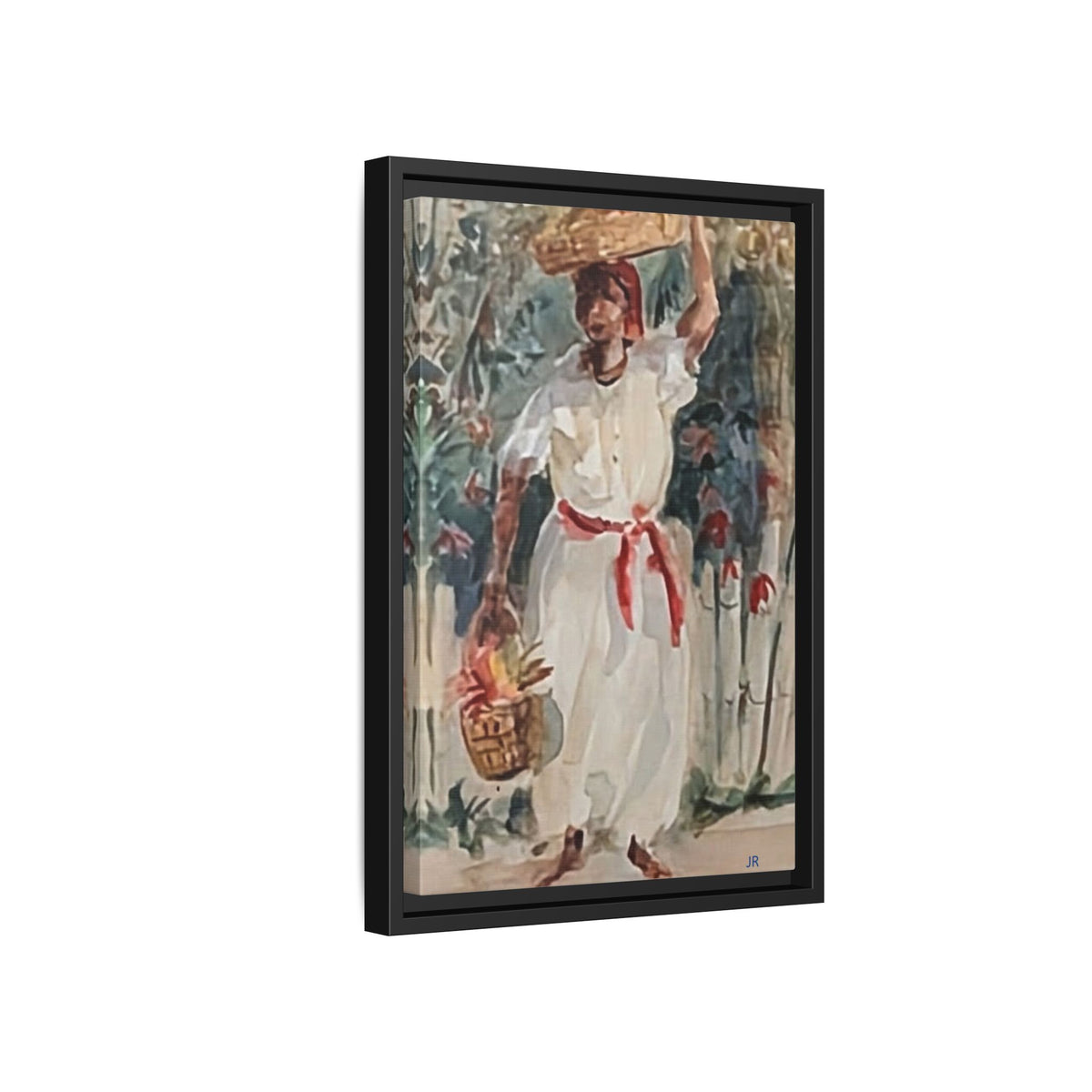Tropical Market Woman Framed Watercolor Wall Art