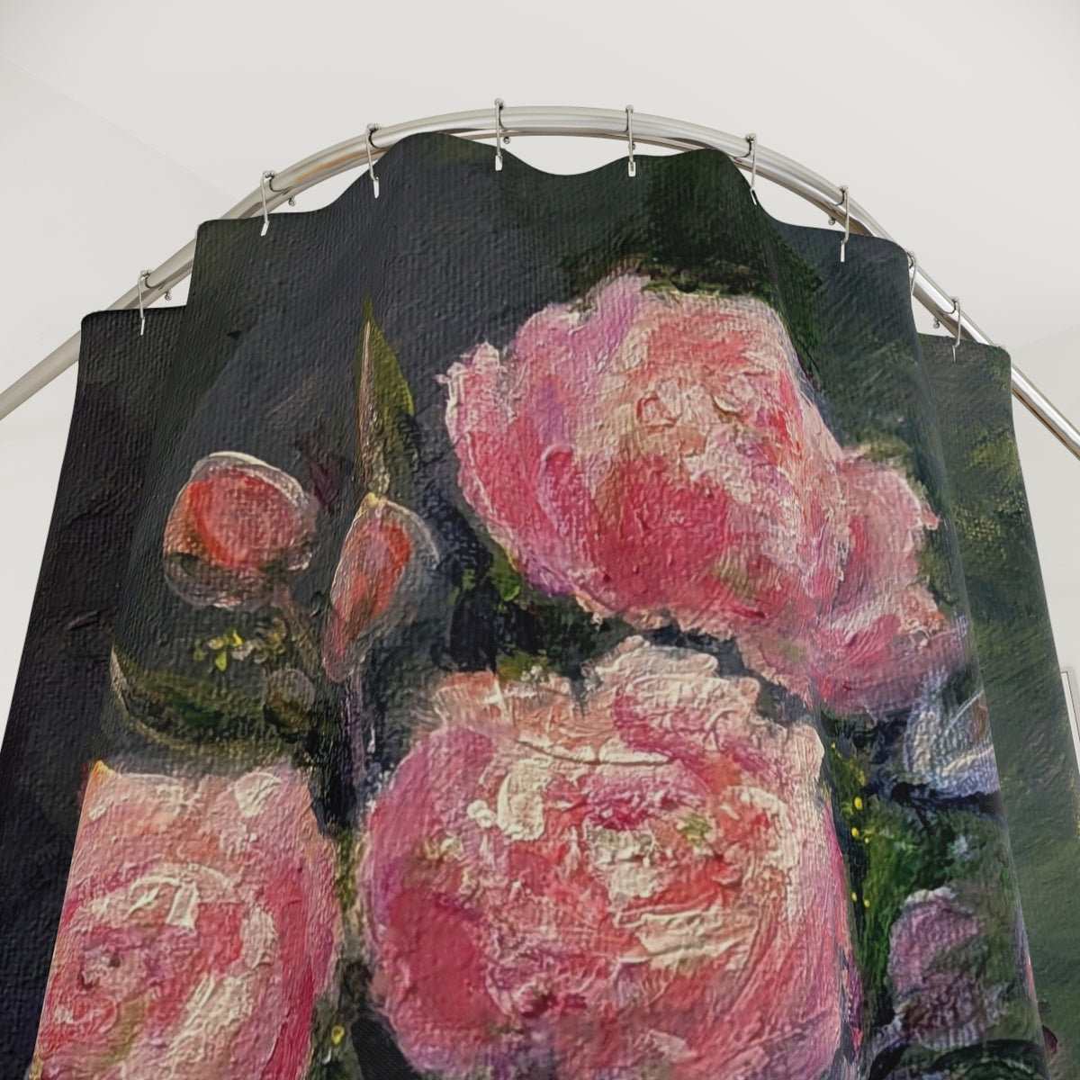 Pink Peony Bouquet Shower Curtain | Floral Oil Painting Bathroom Decor