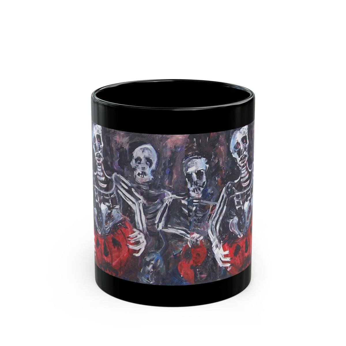Skeleton Trio with Pumpkin Mug | Halloween Skull Coffee Cup