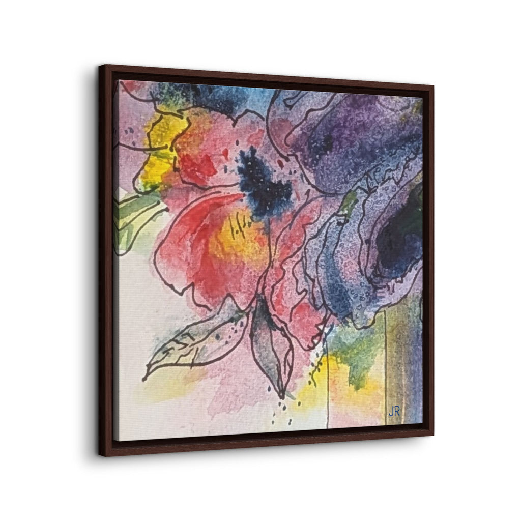 Framed Red Purple Floral Watercolor Canvas Print — Colorful Abstract Poppies