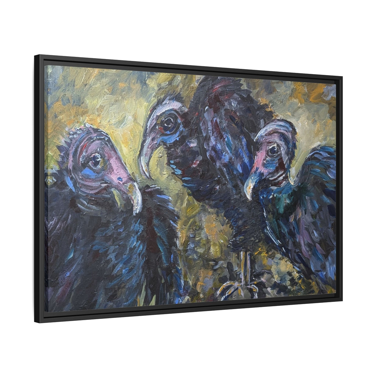 3 Vultures Painting  Framed Matte Canvas