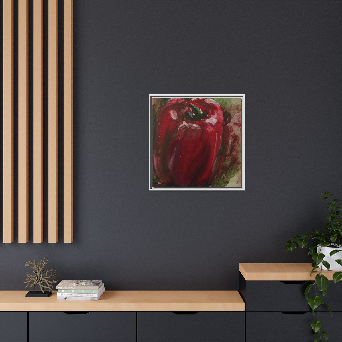 Red Bell Pepper Painting Framed Matte Canvas