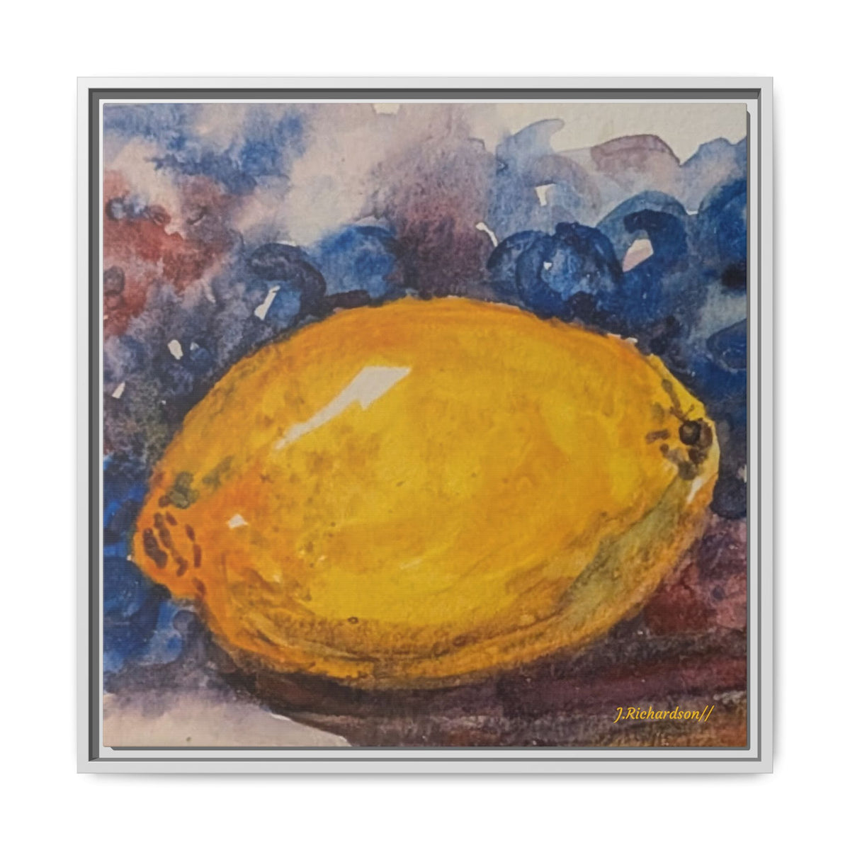 Lemon Grapes Pastel Painting Framed Matte Canvas