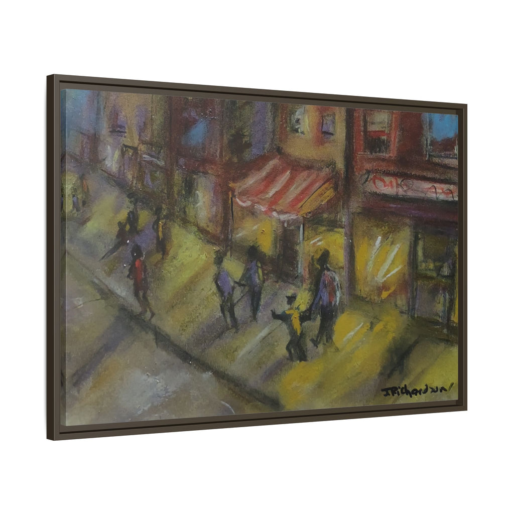 Framed Canvas Night Street Scene Pastel