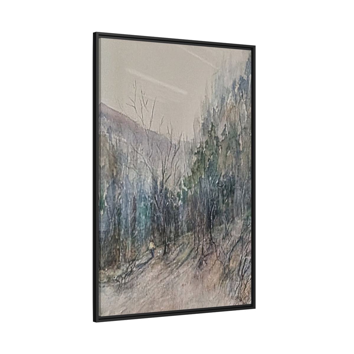 Misty Forest Landscape Matte Canvas Framed | Watercolor Mountain Scene