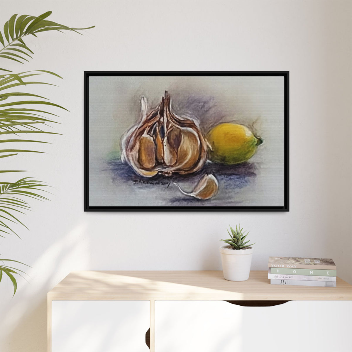 Garlic and Lemon Still Life Matte Canvas (Framed)