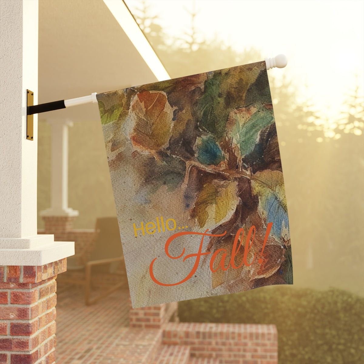 Fall Garden Flag – "Hello Fall" Watercolor Leaves Garden Banner