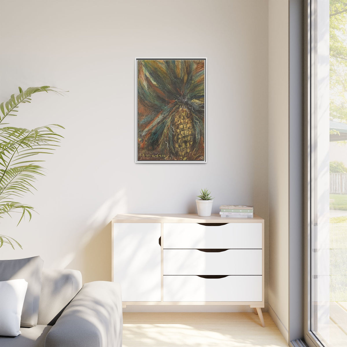 Forgotten Corn Husk Framed Canvas — Tropical Pineapple Matte Wall Art