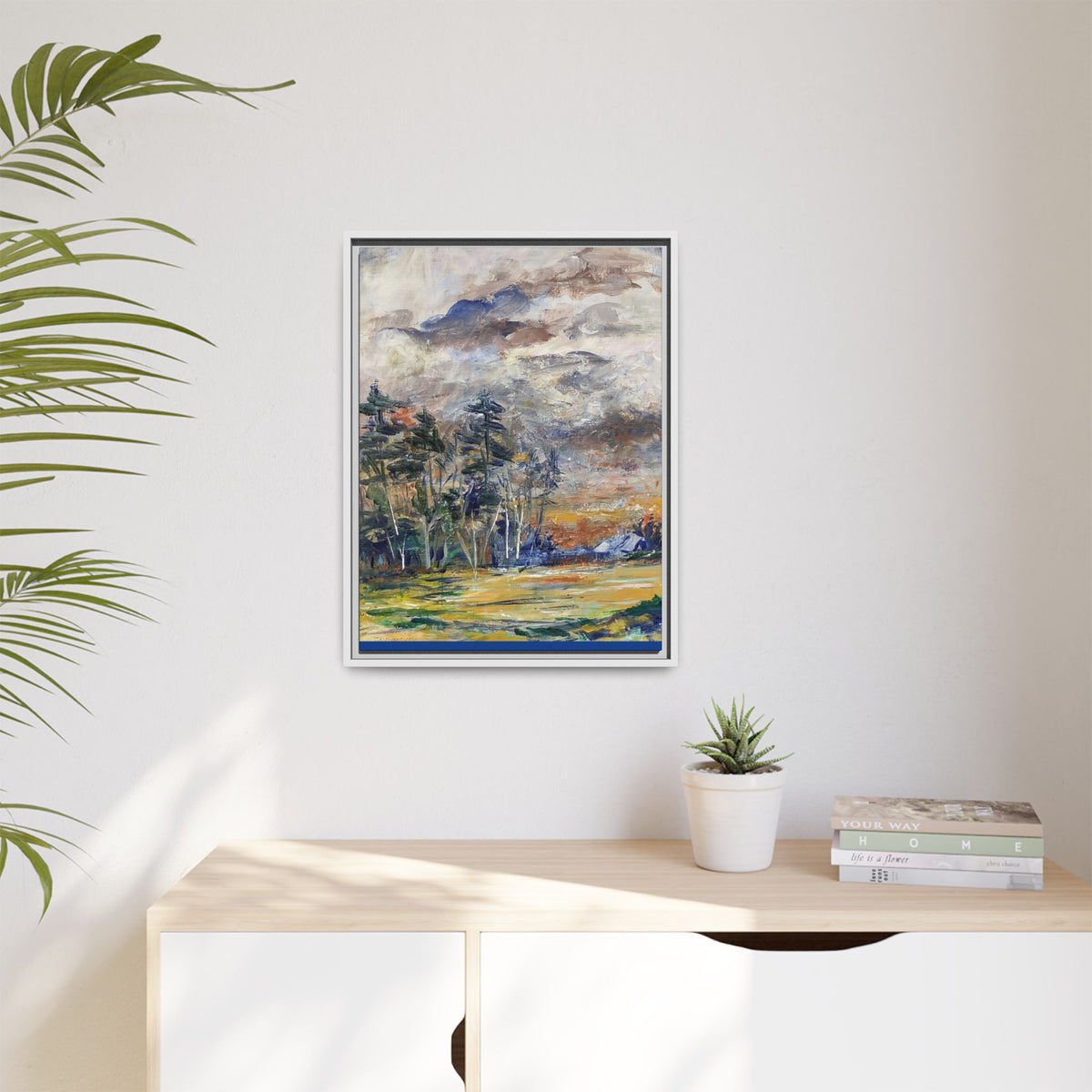 Framed Matte Canvas Landscape Print — Abstract Forest Meadow Wall Art