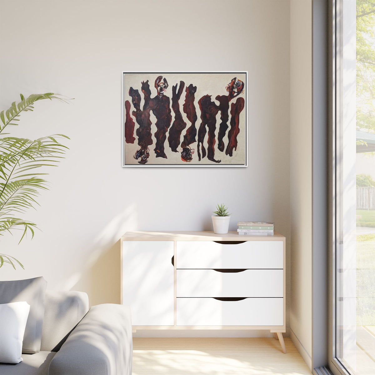 Abstract Figure Matte Canvas Framed Art — Dark Red Organic Shapes