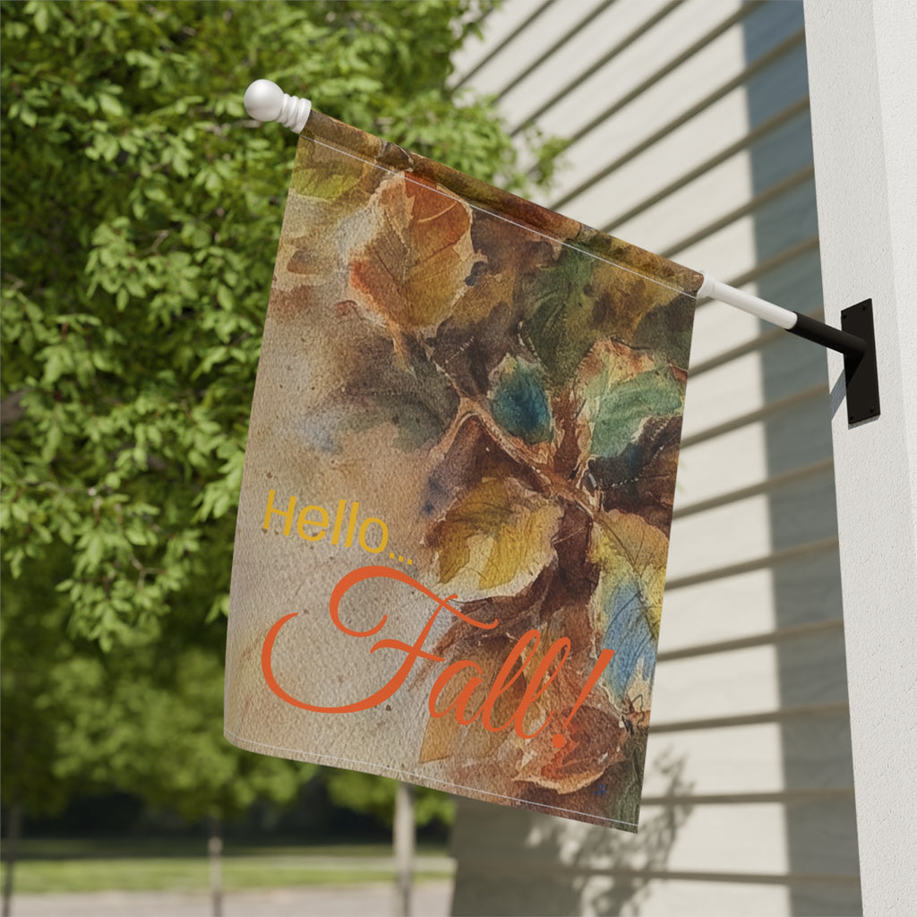 Fall Garden Flag – "Hello Fall" Watercolor Leaves Garden Banner