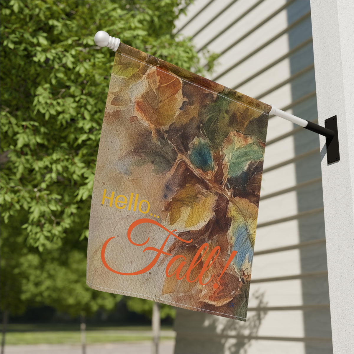 Fall Garden Flag – "Hello Fall" Watercolor Leaves Garden Banner