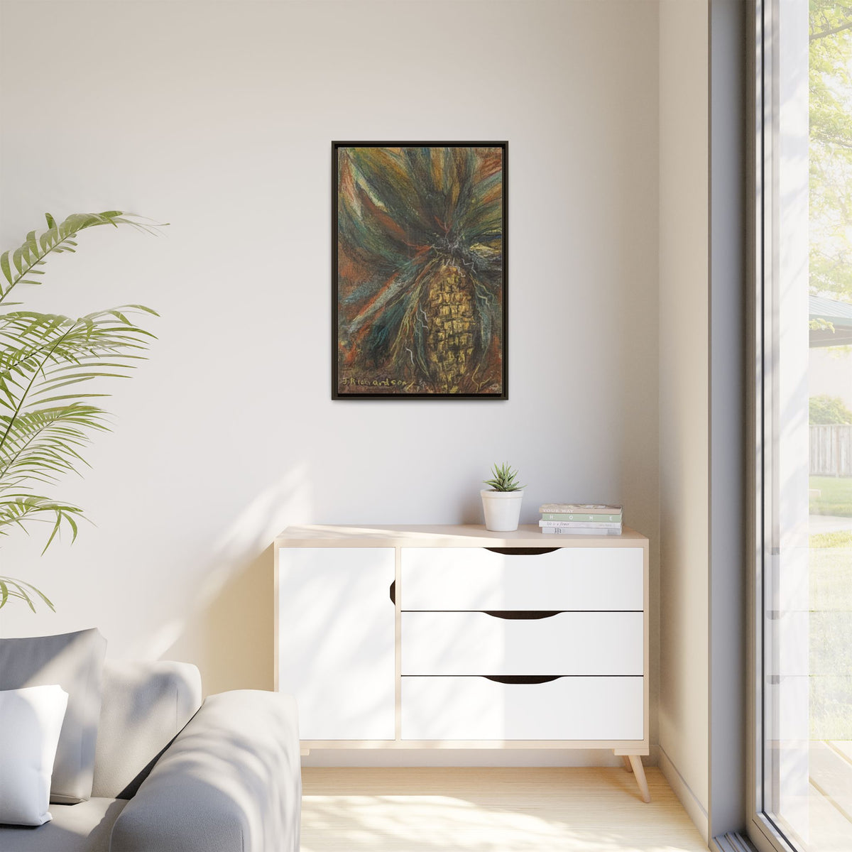 Forgotten Corn Husk Framed Canvas — Tropical Pineapple Matte Wall Art